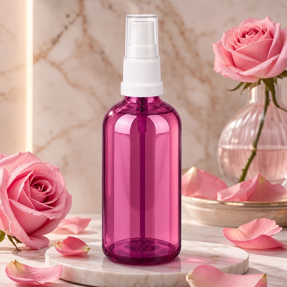 Flacone spray viola da 100 ml con nebulizzazione fine per bellezza e benessere