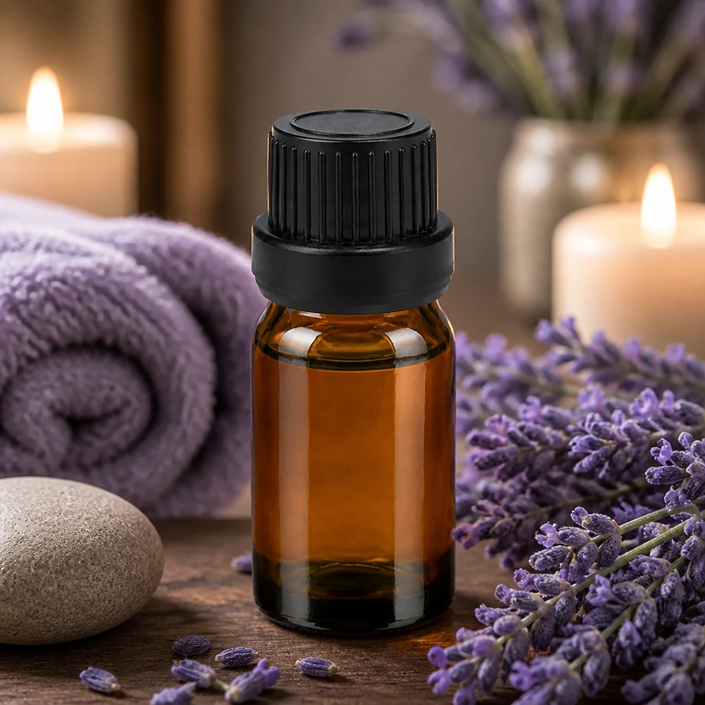 Flacone da 5 ml in vetro ambrato con protezione UV e tappo OV nero per sostanze sensibili alla luce.