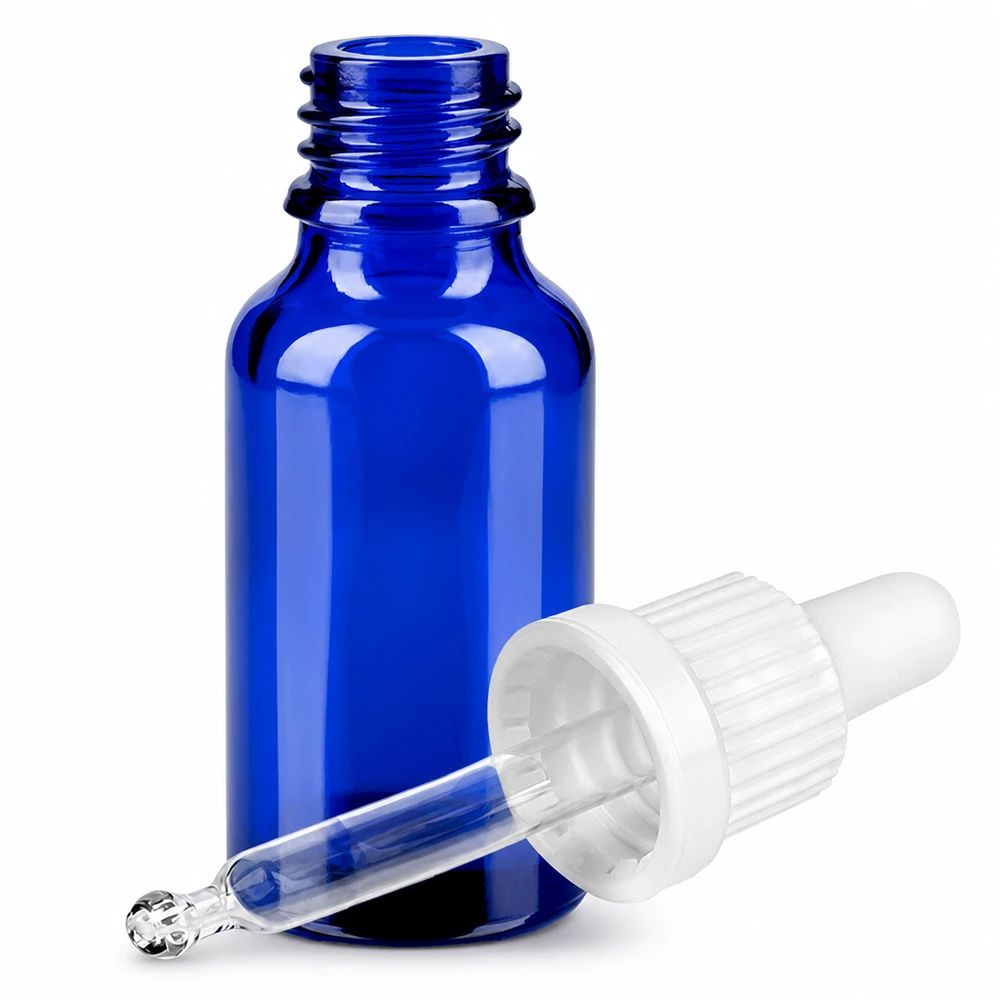 20ml Pipettenflasche weiß Originalitätsverschluss BlueLine UT18/20 Kompakte blaue Tropfflasche 20ml ideal für DIY Kosmetik und Serums