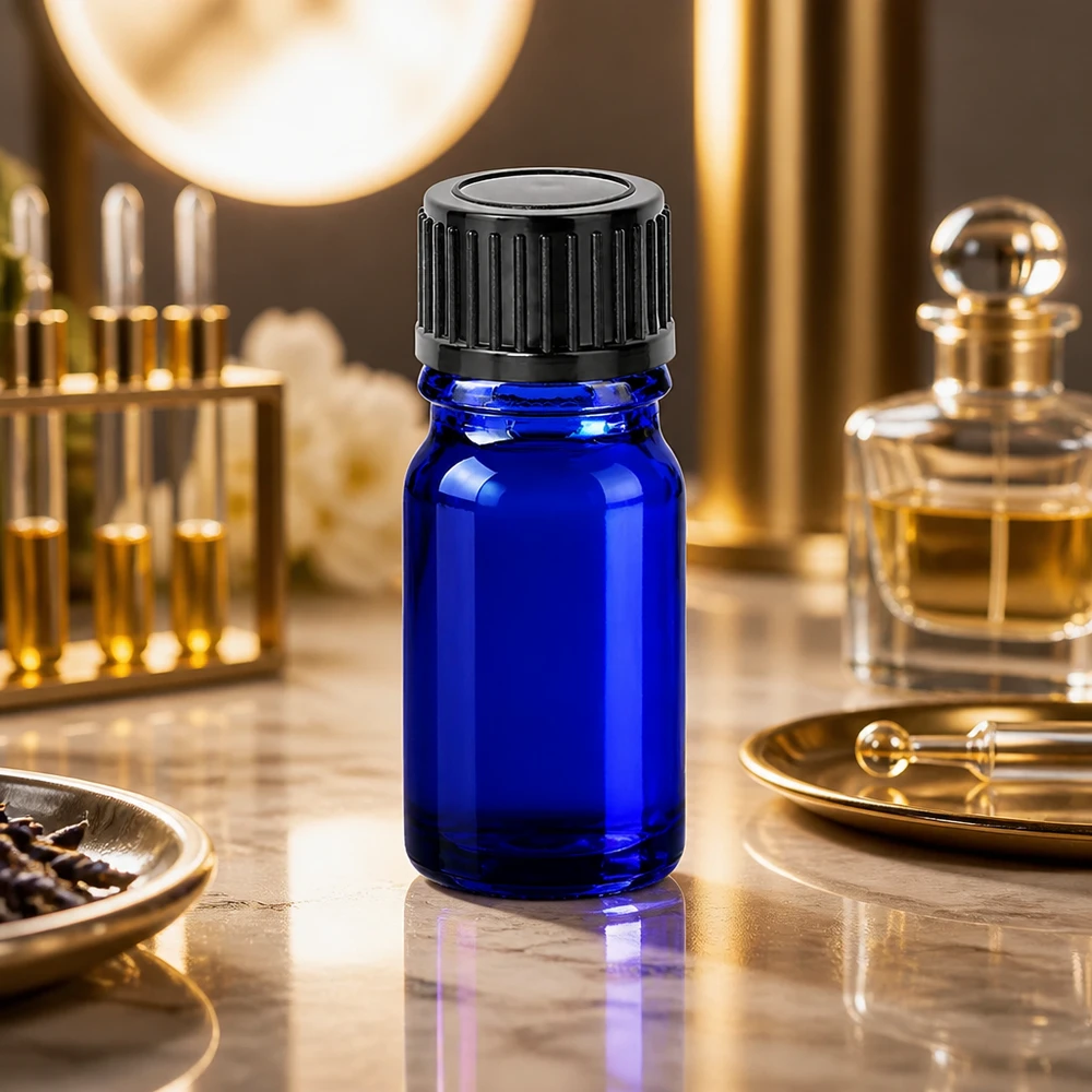Pratico flacone in vetro BlueLine da 5 ml con design ergonomico per una facile manipolazione