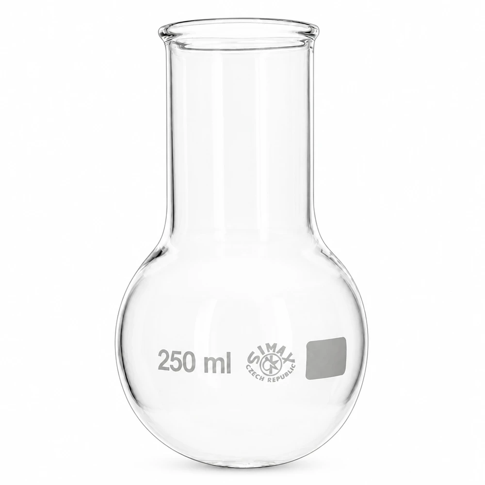 Pallone a fondo tondo 250ml a collo largo Pallone a fondo tondo, collo largo 250ml perfetto per lo studio, la formazione e le applicazioni professionali di laboratorio