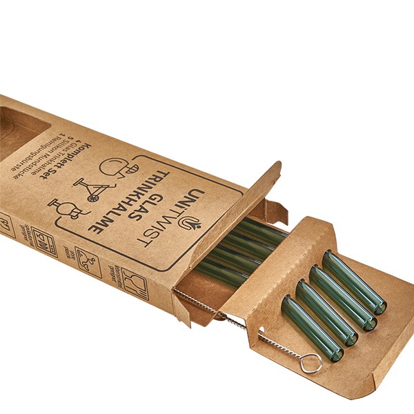 Set di cannucce in vetro verde con punte morbide UNiTWIST Set di cannucce in vetro verde con punte morbide UNiTWIST