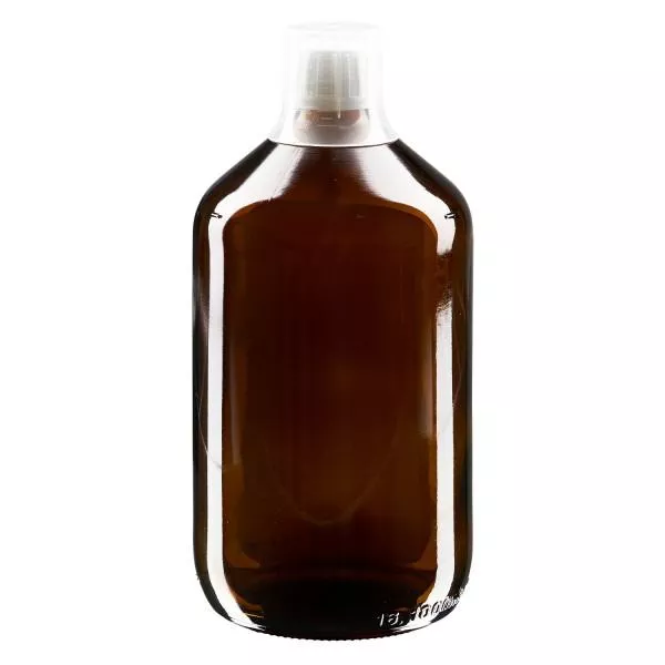 1000ml Medizinflasche braun, Verschluss Originalitätsverschluss mit Dosierbecher 30ml ApoGlas 1000ml Medizinflasche braun, Verschluss Originalitätsverschluss mit Dosierbecher 30ml ApoGlas