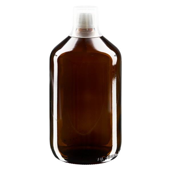 Flacone per medicinali da 1000 ml marrone, chiusura OV con coppetta dosatrice Flacone per medicinali da 1000 ml marrone, chiusura OV con coppetta dosatrice