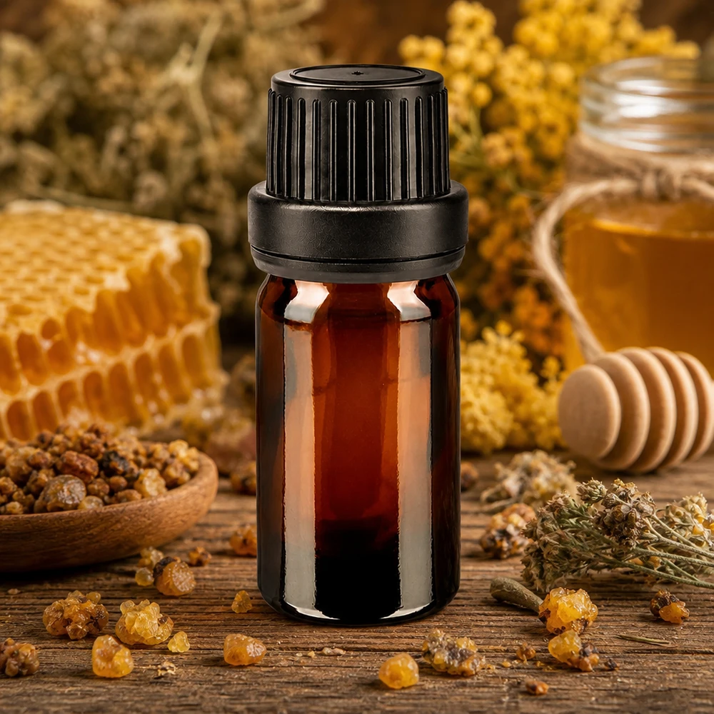 Apothekerglas 5ml braun mit schwarzem 11mm OV für natürliche Extrakte aus Propolis und Harzen