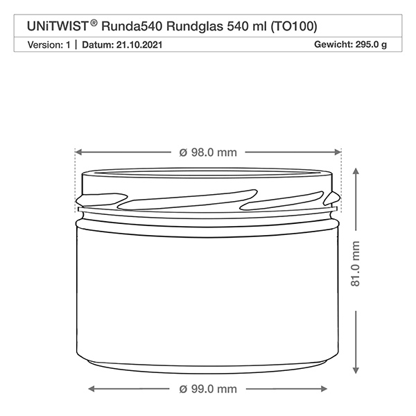 540ml Rundglas ohne Deckel (TO100) UNiTWIST