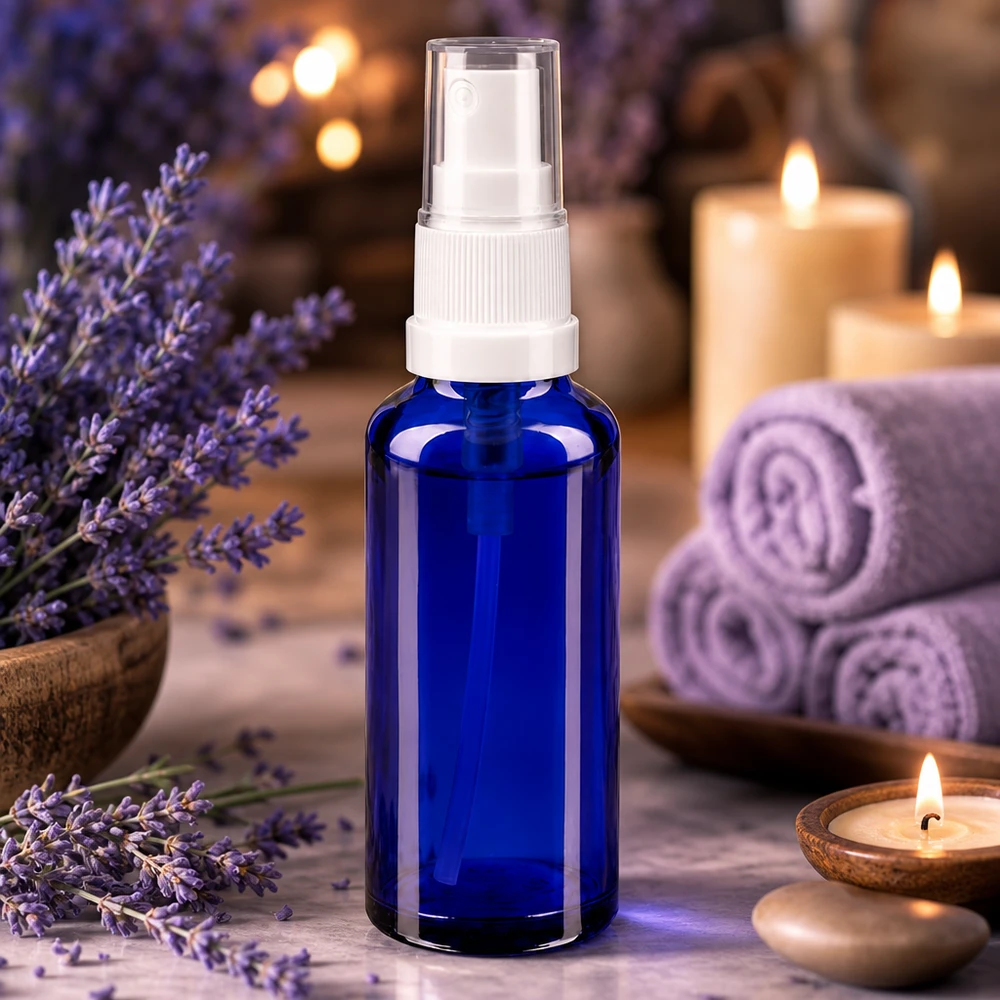 Apothekenflasche blau 10ml Sprayaufsatz schwarz Hochwertige blaue Glasflasche mit Feinnebel Sprühkopf für Kosmetik und Naturheilkunde