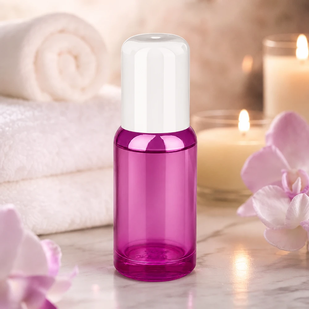 20ml Roll-On Flasche weiss Standard PurpleLine UT18/20 20ml Roll-On Behälter aus transparentem lila Glas mit weisser Kappe für Wellness-Anwendungen