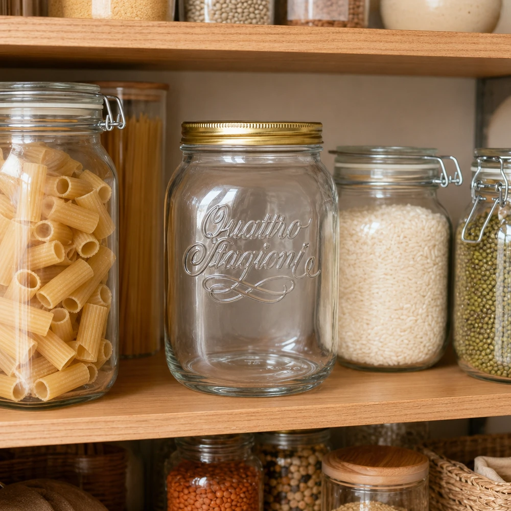 Barattolo rotondo "Quattro Stagioni" da 2000ml con coperchio Quattro Stagioni 2L vaso di stoccaggio in dispensa per cucina organizzata con pasta e riso - pratico vaso di stoccaggio