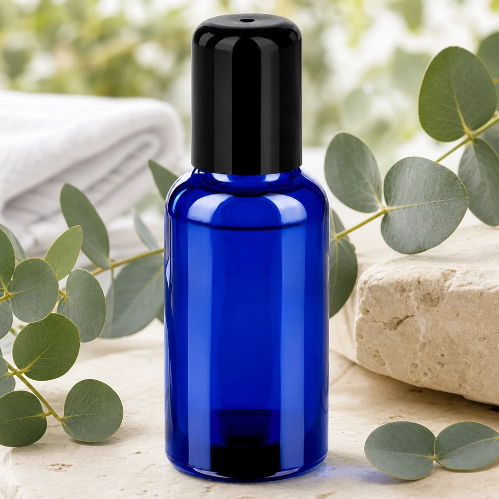 30ml Roll-On Flasche schwarz Standardverschluss BlueLine UT18/30 Wiederbefüllbare 30ml Roll-On Flasche STD BlueLine in blau für nachhaltige Kosmetikaufbewahrung