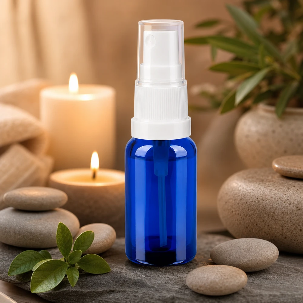 20ml Sprayflasche weiß/transparent Standardverschluss BlueLine UT18/20 Hochwertige 20ml Sprühflasche aus blauem Glas mit feinem Sprühnebel für Beauty-Routine