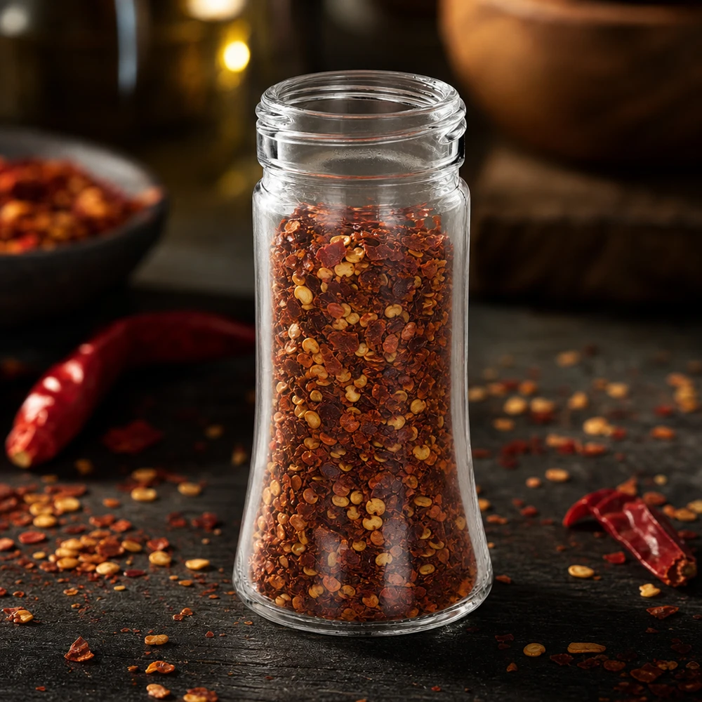 Salz/-Gewürzglas Bobby 95ml, Gewinde 41mm Klarglas Bauchiges Spezialglas Bobby 95ml Klarglas perfekt für Paprikaflocken und Chiligewürze