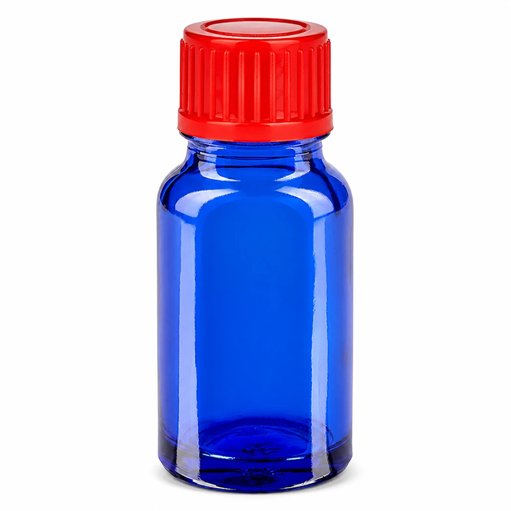 Flacon de 10ml 11mm SV rouge STD BlueLine UT18/10 Bouteille en verre bleu de haute qualité de 10 ml avec un bouchon à vis rouge étanche en plastique