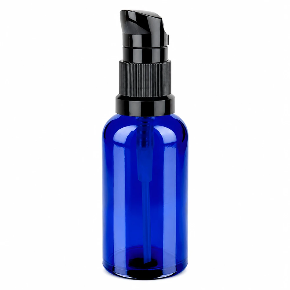 50ml flacon pompe noir STD BlueLine UT18/50 Flacon pompe cosmétique 50ml bleu avec pompe noire STD BlueLine UT18/50