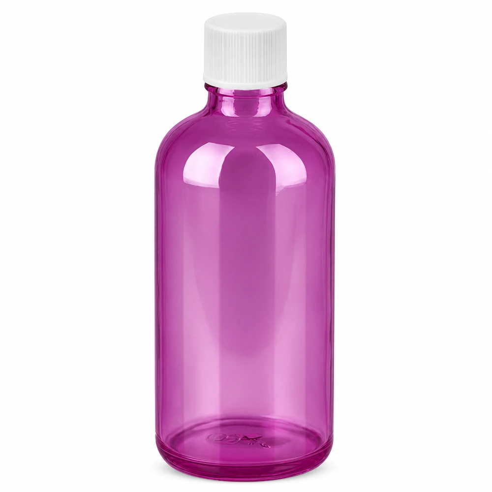PurpleLine flacone da 100 ml in vetro di alta qualità con tappo a vite bianco per laboratori e farmacie