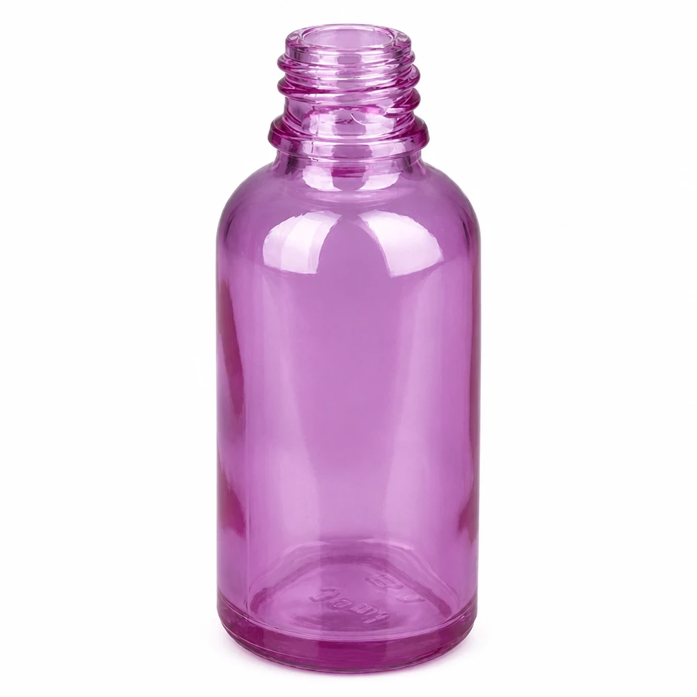 30ml Nasensprayflasche weiß/transparent Standard PurpleLine. UT18/30 Apothekerflasche 30ml in transparentem Purpur für präzise Nasenspray-Dosierung
