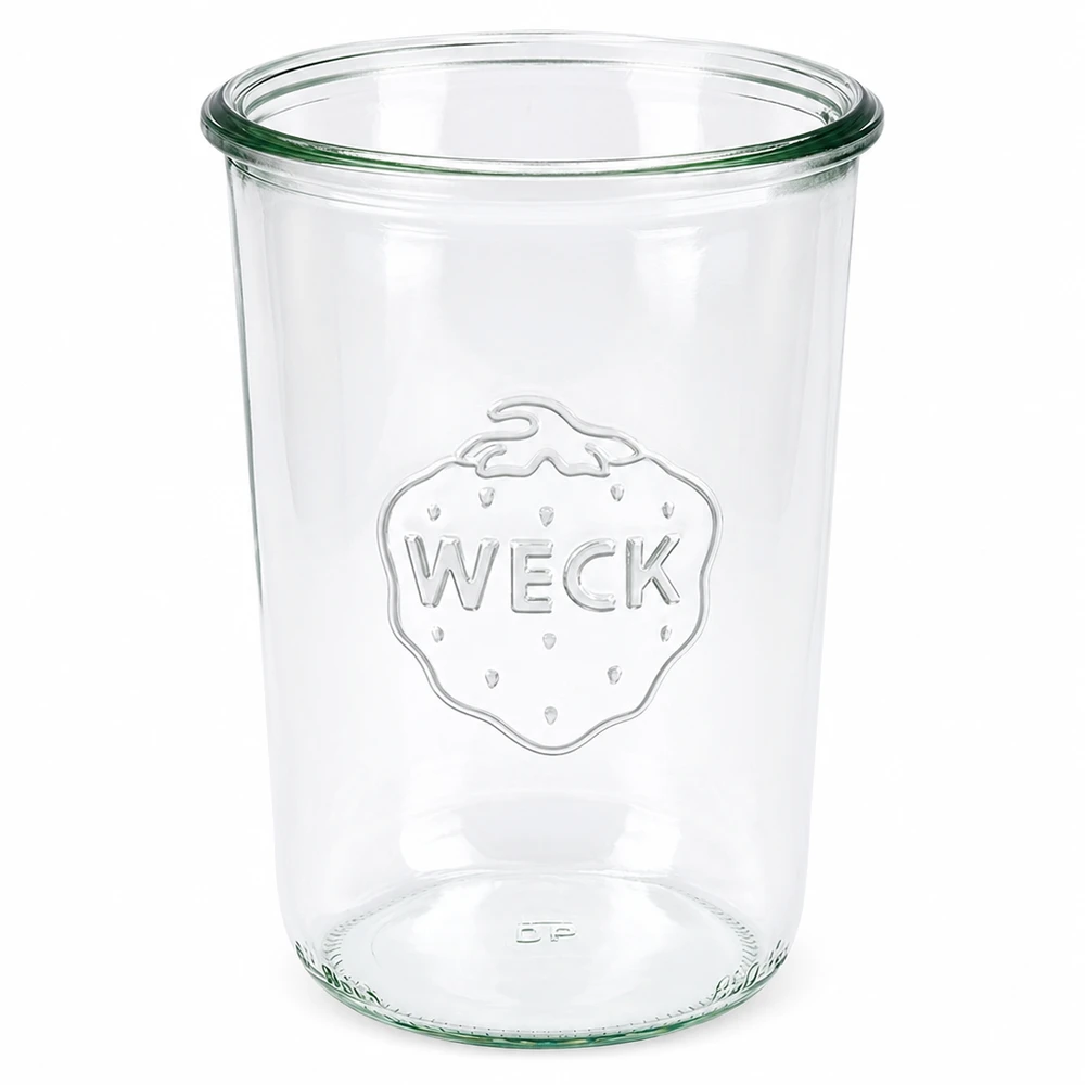 Bicchieri da 850 ml WECK RR100 WECK 850ml RR100 vaso in vetro trasparente con logo inciso e bordo verde per la conservazione e lo stoccaggio