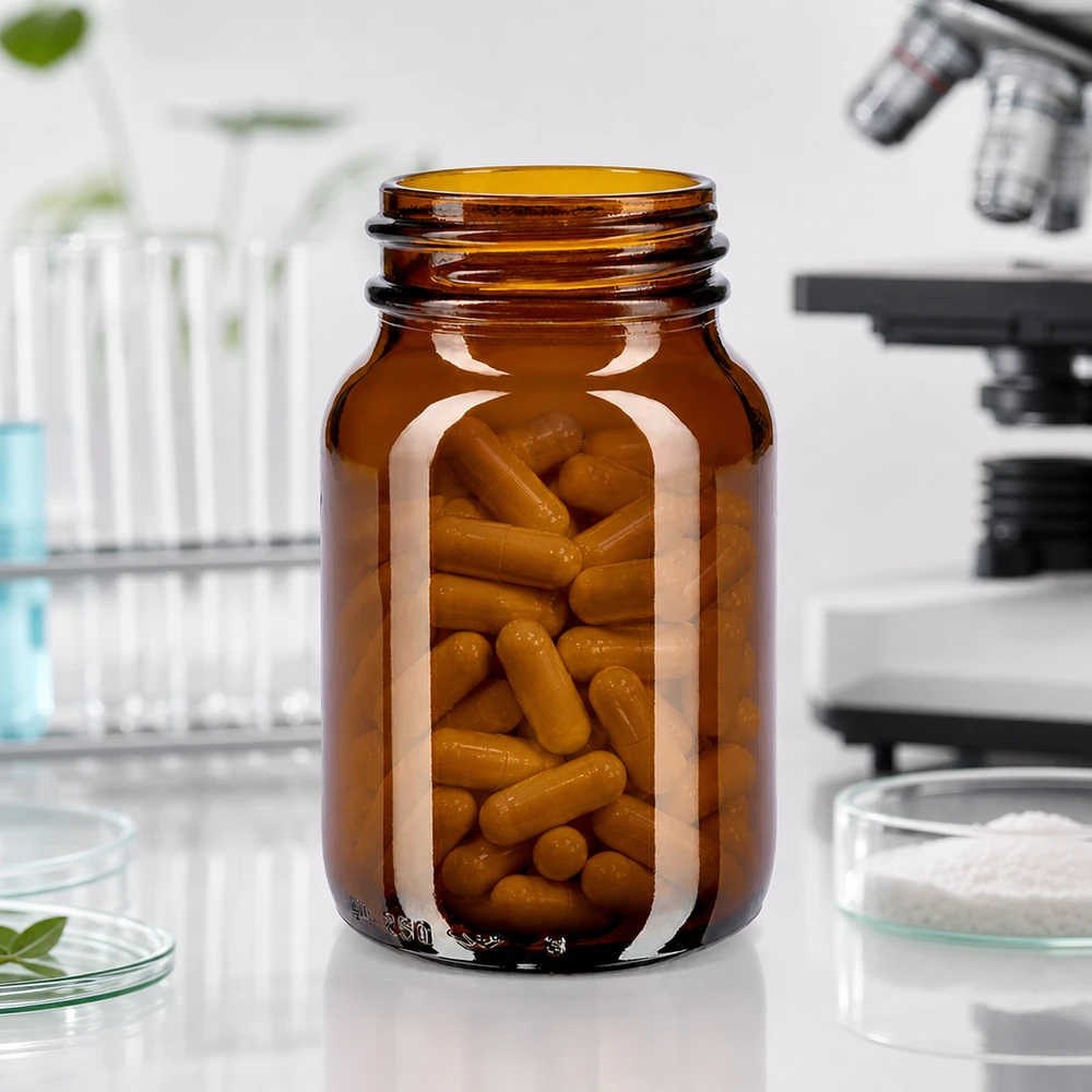Bocal à col large en verre ambré 250 ml, goulot DIN 55, sans couvercle Bouteille compacte à col large de 250 ml en verre brun, parfaite pour les applications de laboratoire et les médicaments