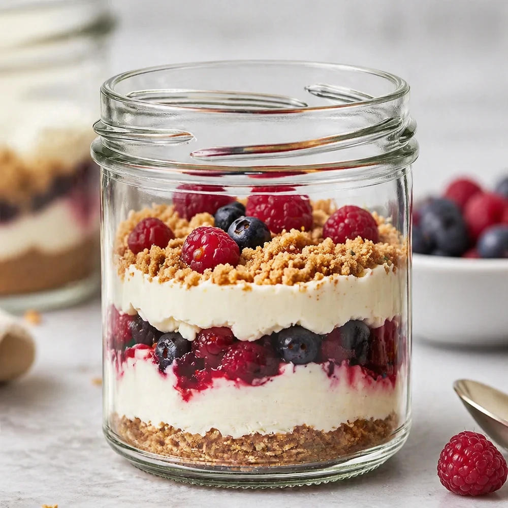 UNiTWIST Sturzglas 167ml mit Schichtdessert aus Beeren Mascarpone und Kekskrümeln als Produktanwendung