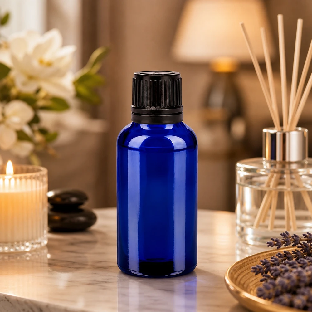 Bottiglia da 30ml 11mm SV nero OV BlueLine UT18/30 Flacone blu da 30 ml per farmacisti con filettatura a vite fissa per la conservazione a lungo termine