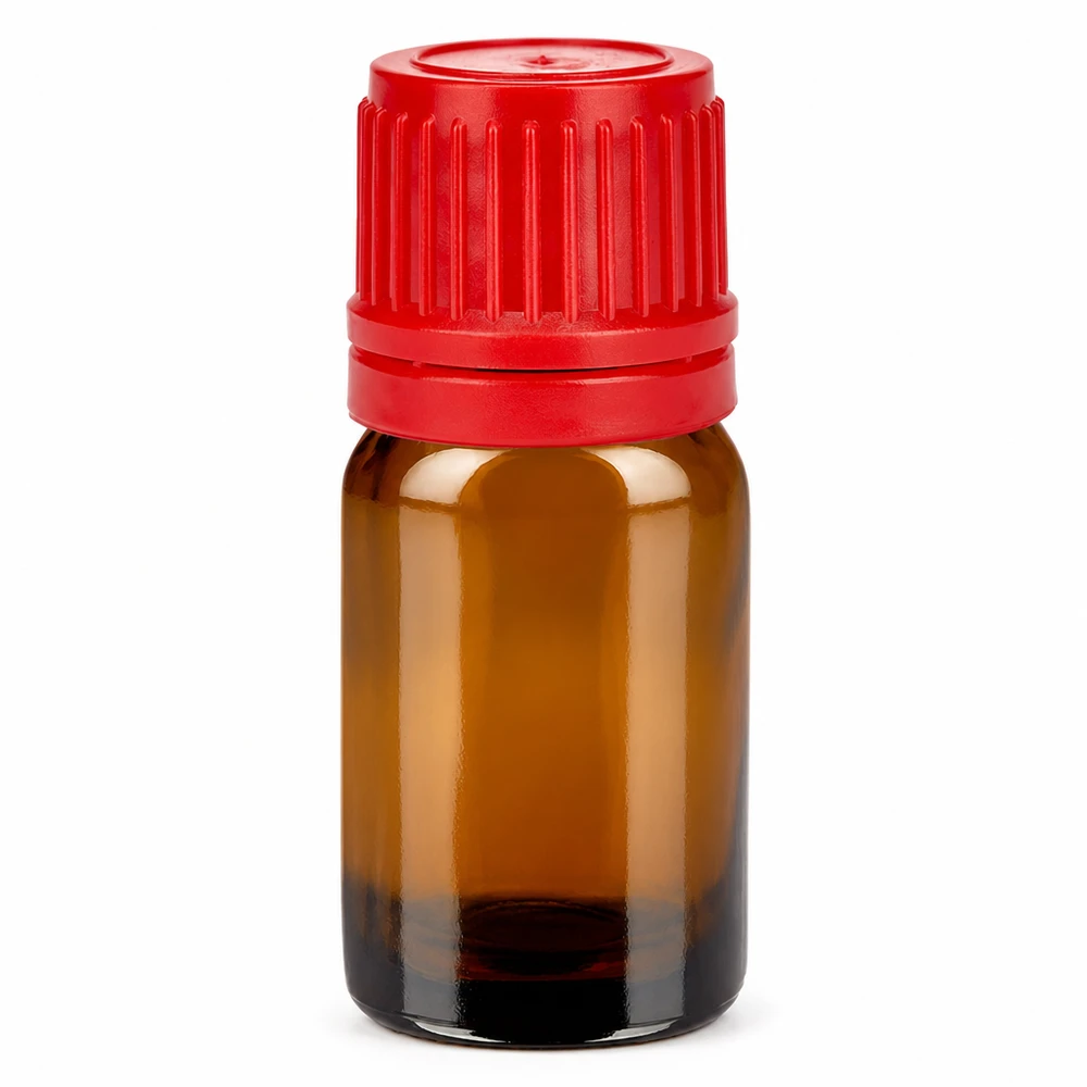 Flacone in vetro ambrato da 5 ml con tappo rosso per oli essenziali e aromaterapia