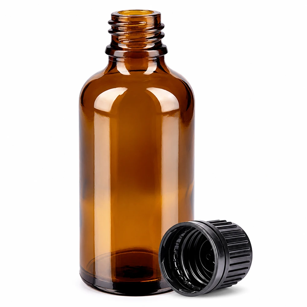 50ml Flasche 11mm Schraubverschluss schwarz Originalitätsverschluss BrownLine UT18/50 Premium Braunglasflasche 50ml mit kindersicherem Verschluss für professionelle Anwendungen