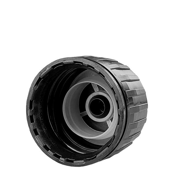Tappo a vite 28 mm nero per flaconi di medicinali con OV-ring Tappo a vite 28 mm nero per flaconi di medicinali con OV-ring