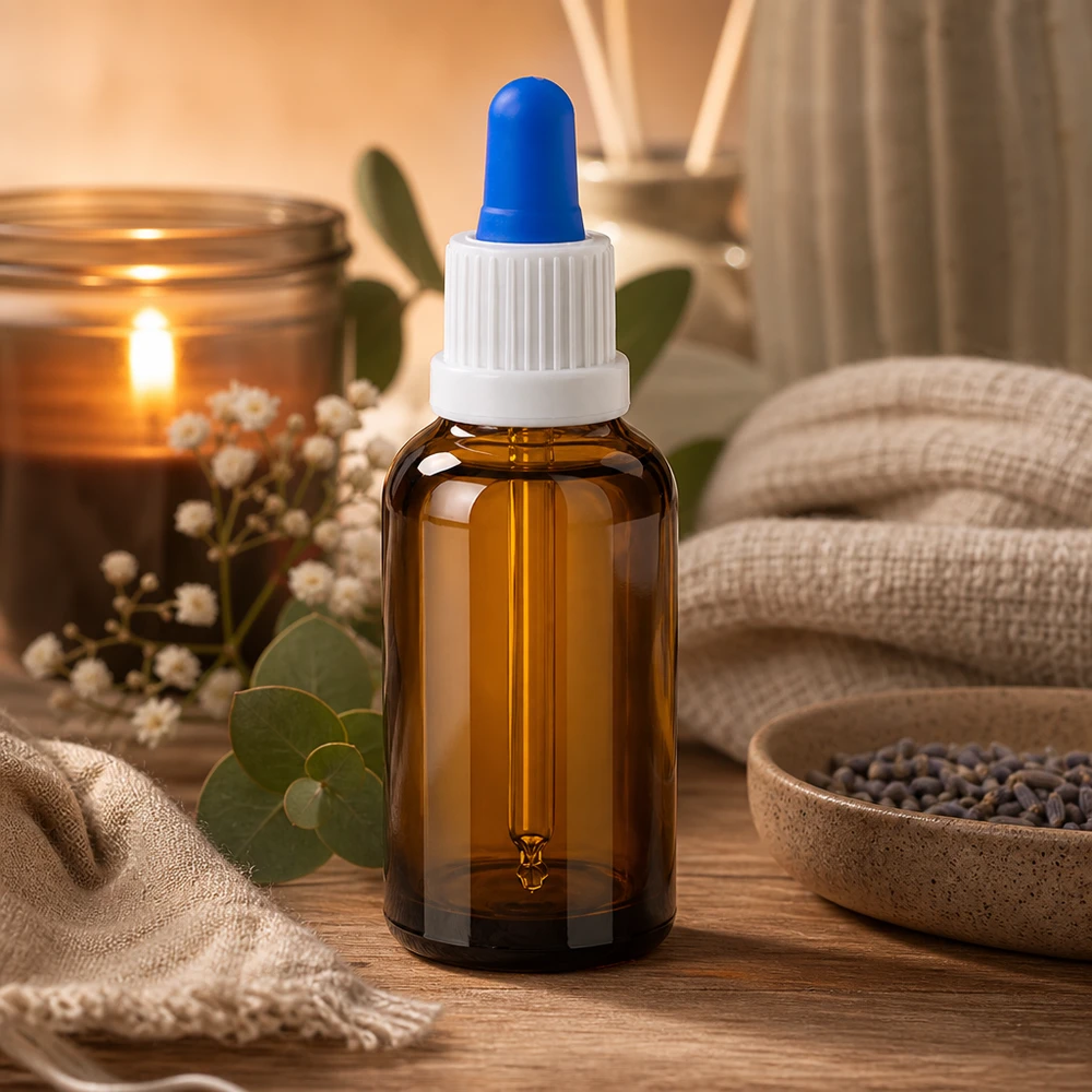Bottiglia per pipette da 30 ml bianco/blu OV BrownLine UT18/30 Flacone contagocce di grado farmaceutico da 30 ml, di colore marrone, con tappo bianco a prova di bambino, per una conservazione sicura.