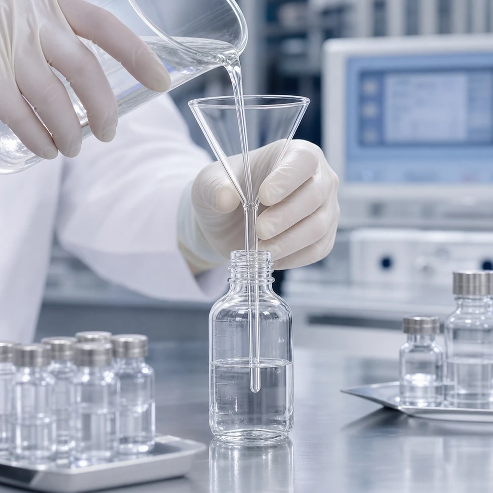 Imbuto da laboratorio professionale in robusto vetro sodico-calcico con un'apertura ottimale di 100 mm per esperimenti in tutta sicurezza