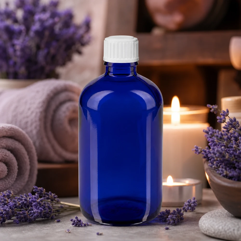 Flacon de pharmacie bleu 100ml bouchon compte-gouttes blanc 0.8mm Std Flacon compte-gouttes opaque de 100 ml, bleu cobalt, avec bouchon doseur de précision de 0,9 mm, pour cosmétiques naturels
