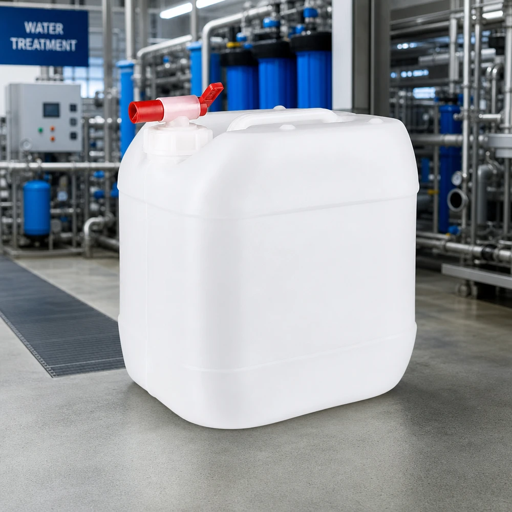 Kanister 15 Liter mit Auslaufhahn Quaderförmiger PE-Kanister 15L mit integriertem Auslaufventil für Wasserbehandlung