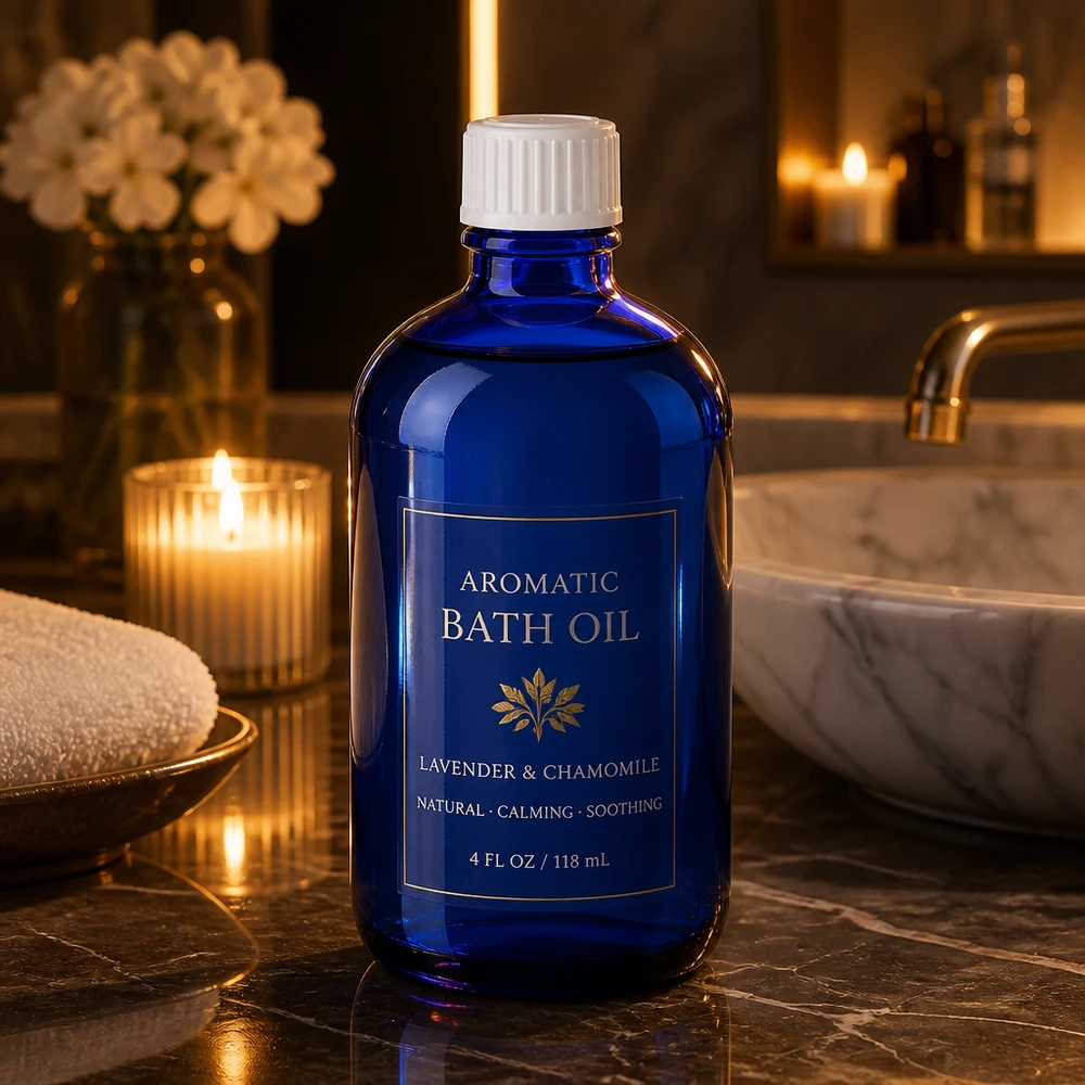 Apothekenflasche blau 100ml Schraubverschluss weiß Standard Schlanke kobaltblaue Apothekerflasche 100ml mit weißem Verschluss für Badepflege