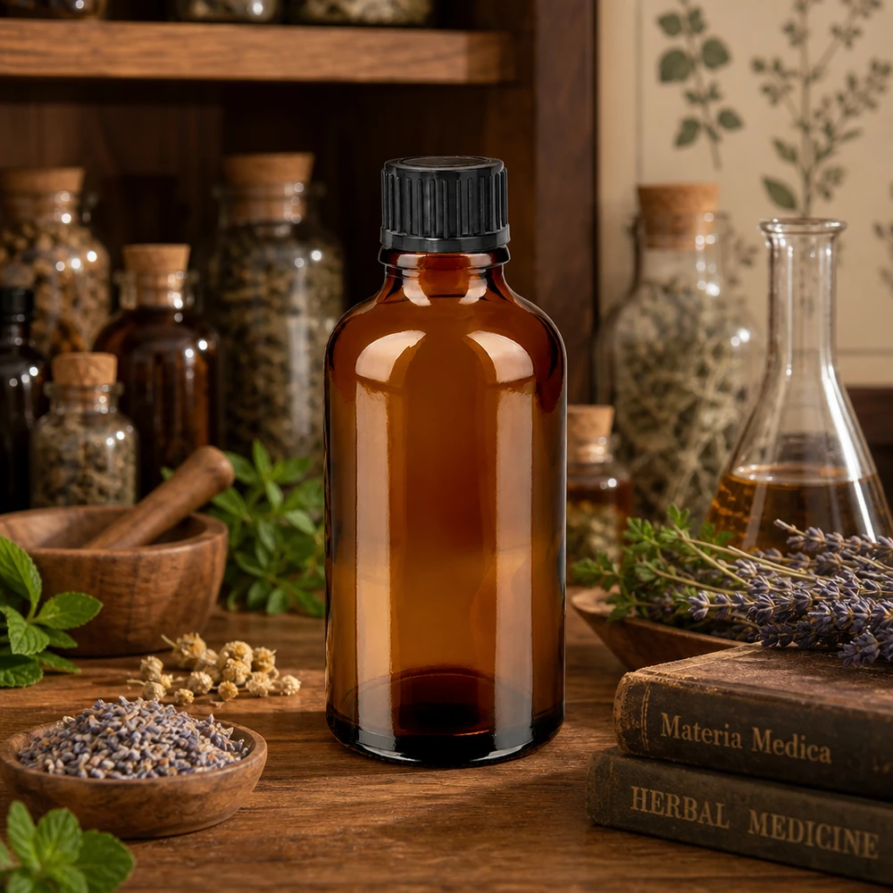 50ml Flasche 11mm Schraubverschluss schwarz Standard BrownLine UT18/50 Vielseitige 50ml Glasflasche in zeitloser brauner Optik für Tinktur Extrakt und flüssige Präparate