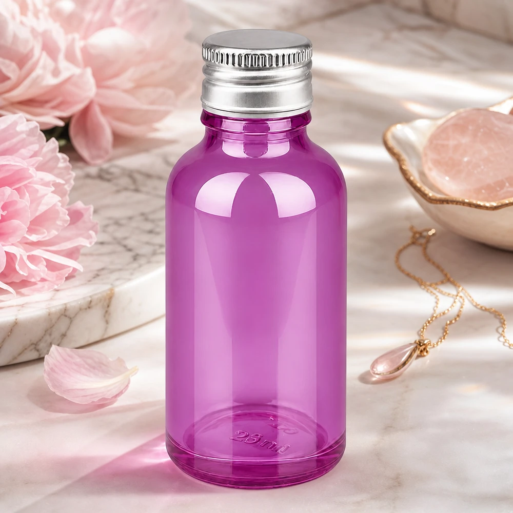 30ml Flasche 11mm Schraubverschluss Alu-Silberer Standard PurpleLine.UT18/30 Stilvolle purple Glasflasche 30ml mit mattiertem Aluminiumdeckel für Premium-Produkte