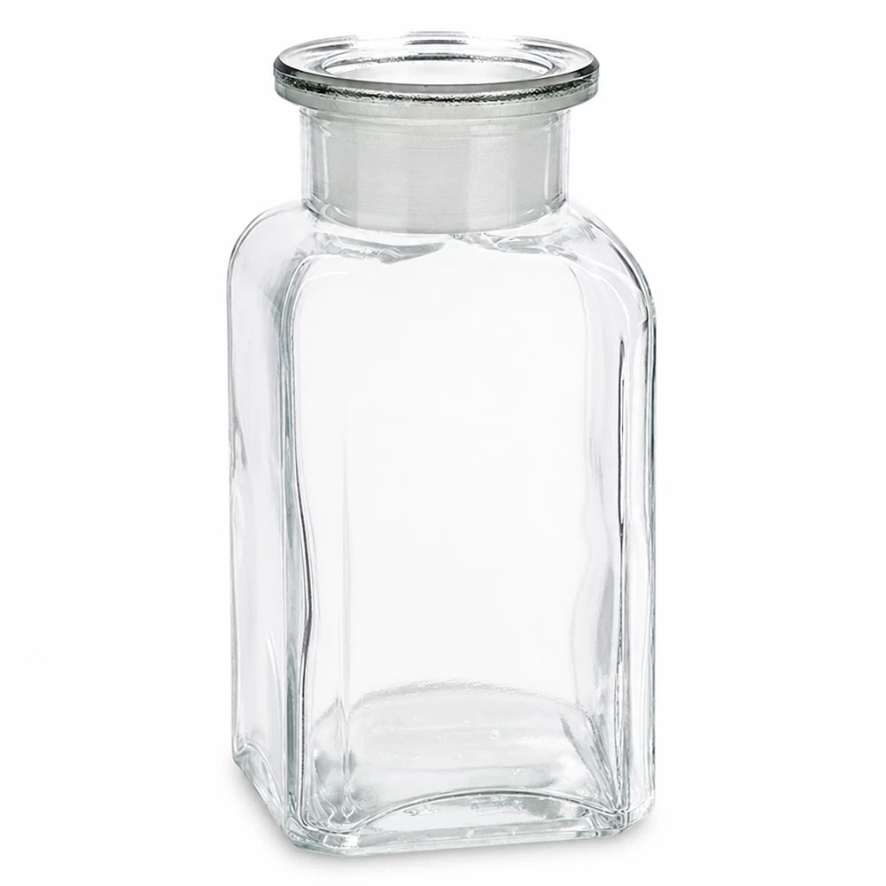 Vierkantflasche 100ml klar Weithals Glasstopfen Rechteckige Glasflasche 100ml klar mit Weithals und passendem Glasstopfen