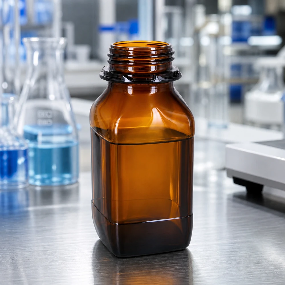 Bouteille chimique rectangulaire de 500ml en verre borosilicaté brun de haute qualité pour les laboratoires