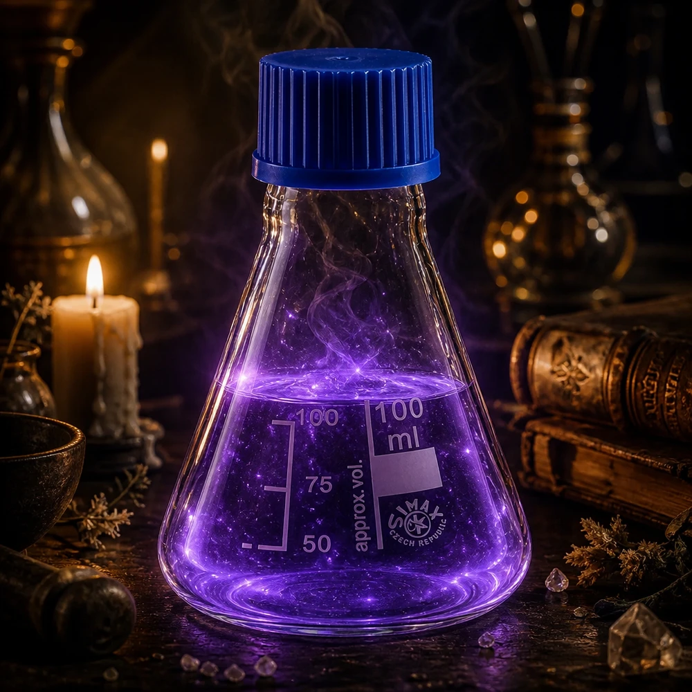 Matraccio in vetro per chimica Erlenmeyer da 100 ml con tappo blu rimovibile