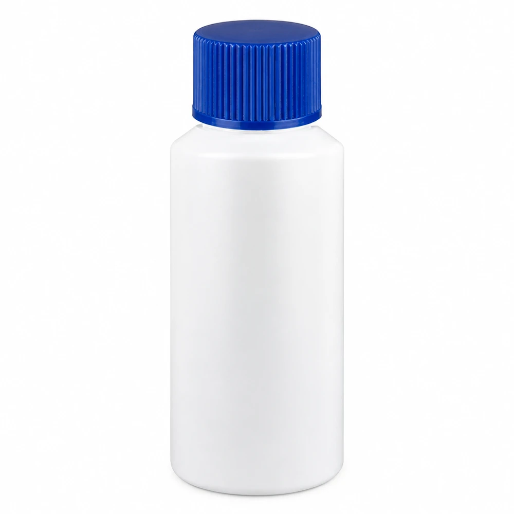 Weiße HDPE Kunststoffflasche 30ml mit blauem Deckel für Apotheken und Labore