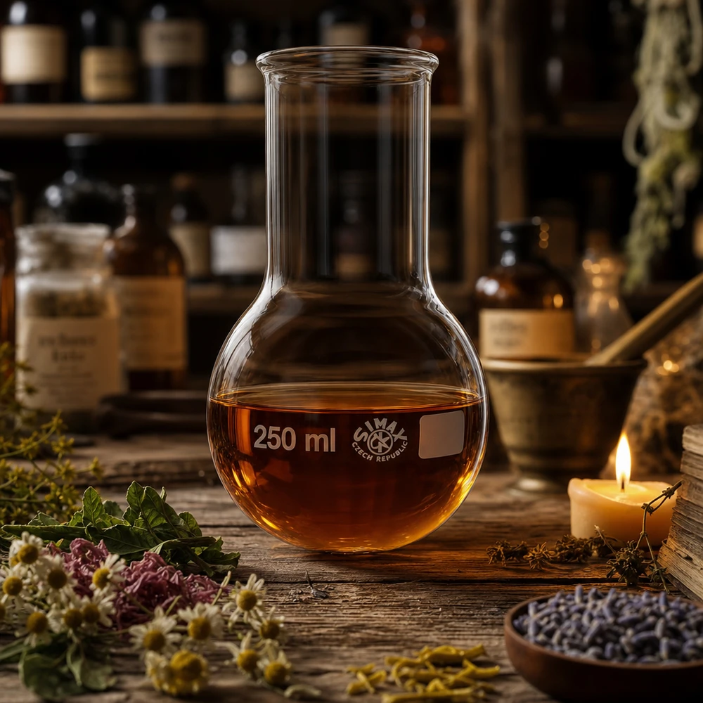 Pallone a fondo tondo da 250 ml a collo largo perfetto per estratti di erbe e applicazioni farmaceutiche