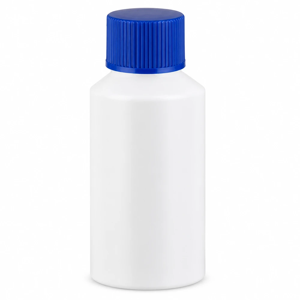 Weiße HDPE Kunststoffflasche 50ml mit blauem SV für Apotheken und Labore