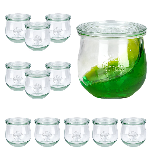 Set di 12 vasi Weck da 370 ml con 12 coperchi di vetro Set di 12 vasi Weck da 370 ml con 12 coperchi di vetro