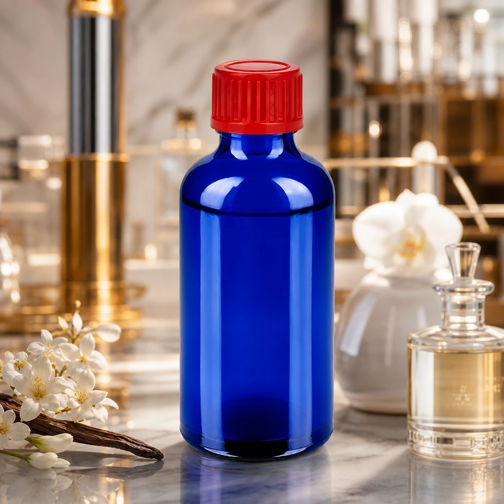50ml Flasche 11mm Schraubverschluss rot Standard BlueLine UT18/50 Pharmaqualität Flasche 50ml STD BlueLine UT18/50 mit tamperproof rotem 11mm Schraubverschluss