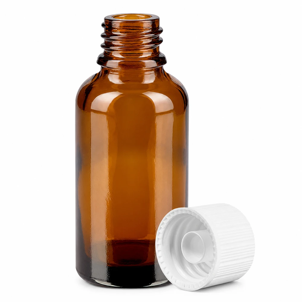 30ml Flasche 11mm Schraubverschluss weiß Standard BrownLine UT18/30 Professionelle 30ml Glasflasche mit lichtschützender brauner Tönung und sicherem Verschluss