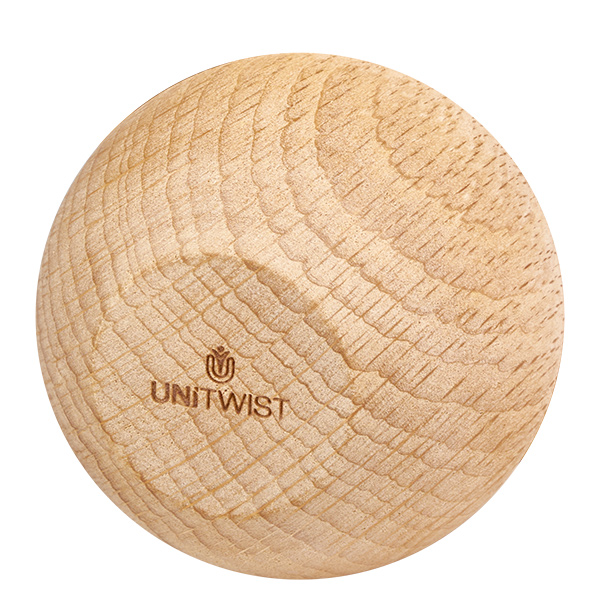 Palla in legno UNiTWIST (faggio) per WECK RR60 Palla in legno di faggio UNiTWIST con venatura e logo in primo piano WECK RR60 pomello di ricambio per coperchio