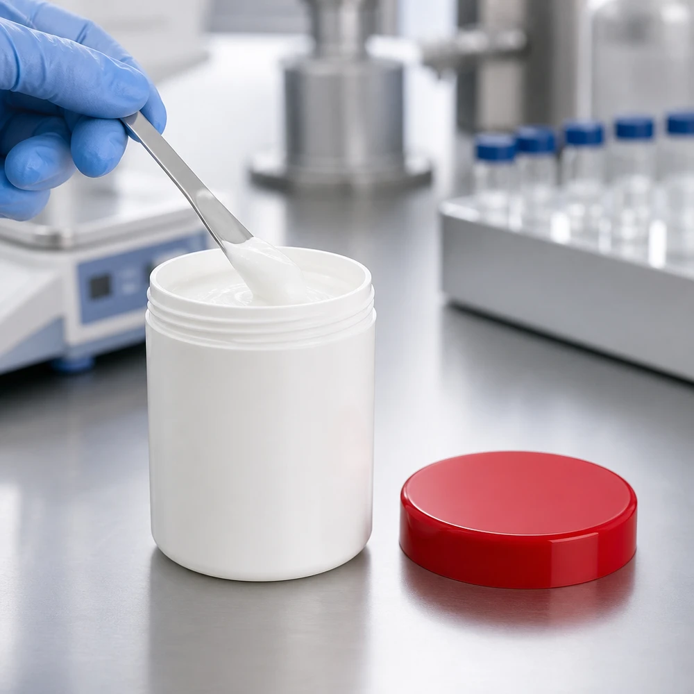 Pot à pommade en PP, 100 g, adapté au contact alimentaire, blanc, couvercle rouge, pour pharmacie et laboratoire
