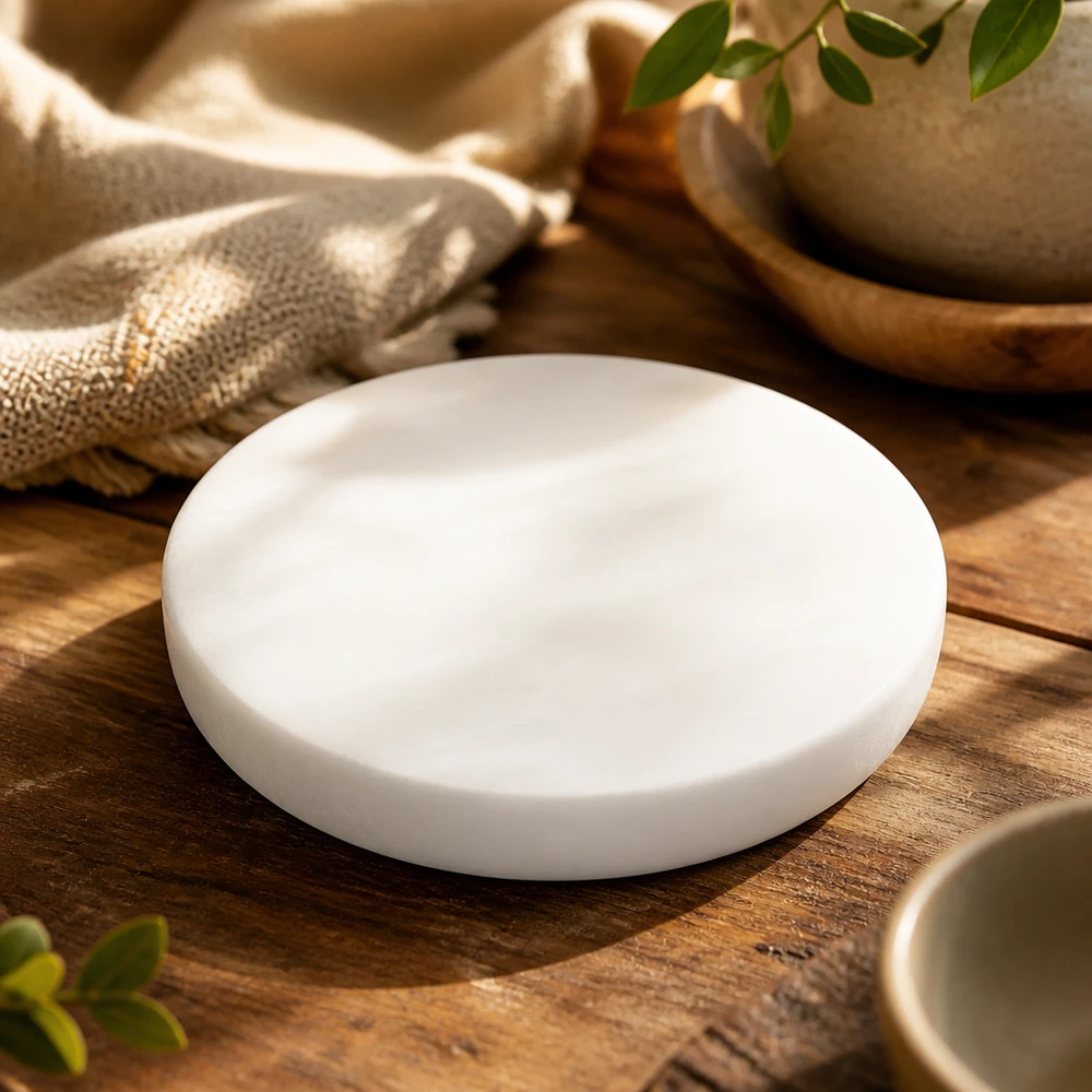 Coperchio in silicone UNiTWIST bianco RR80 in uno scenario di cucina naturale su legno elegantemente allestito con tessuti e piante