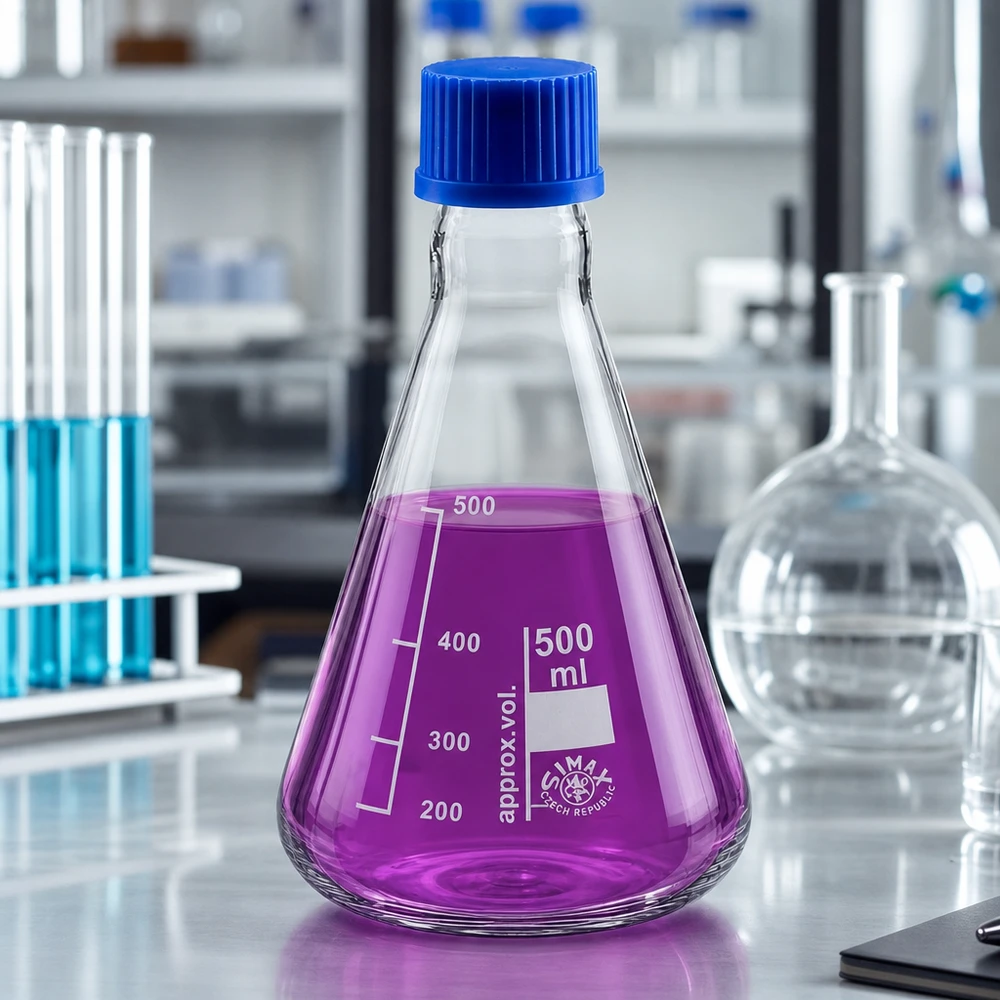 Erlenmeyer 500 ml col étroit, verre borosilicate avec filetage et bouchon Erlenmeyer en verre de laboratoire robuste Capacité 500ml avec filetage