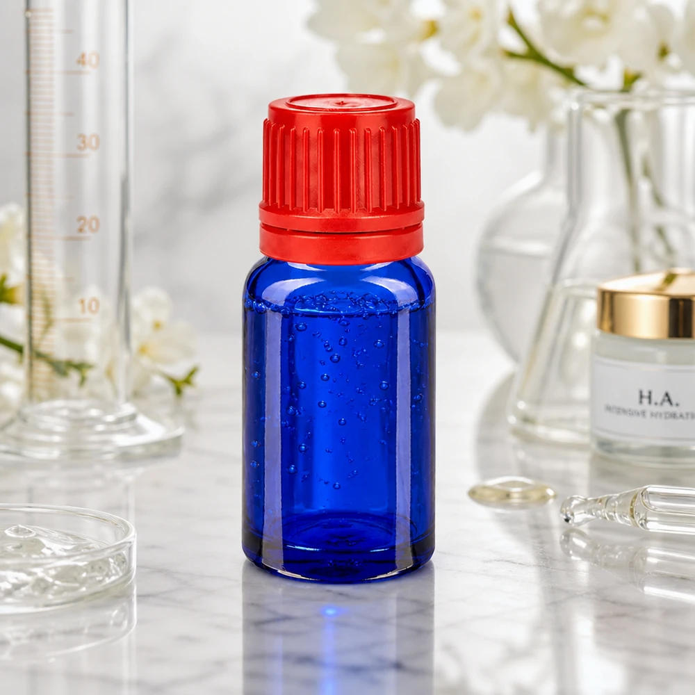 Flacone in vetro viola da 10 ml con tappo rosso antimanomissione per preparazioni farmaceutiche