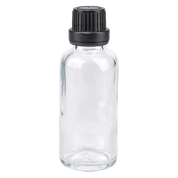 Flacone contagocce trasparente 30ml OV nero/2mm ApoGlas Flacone contagocce trasparente 30ml OV nero/2mm ApoGlas