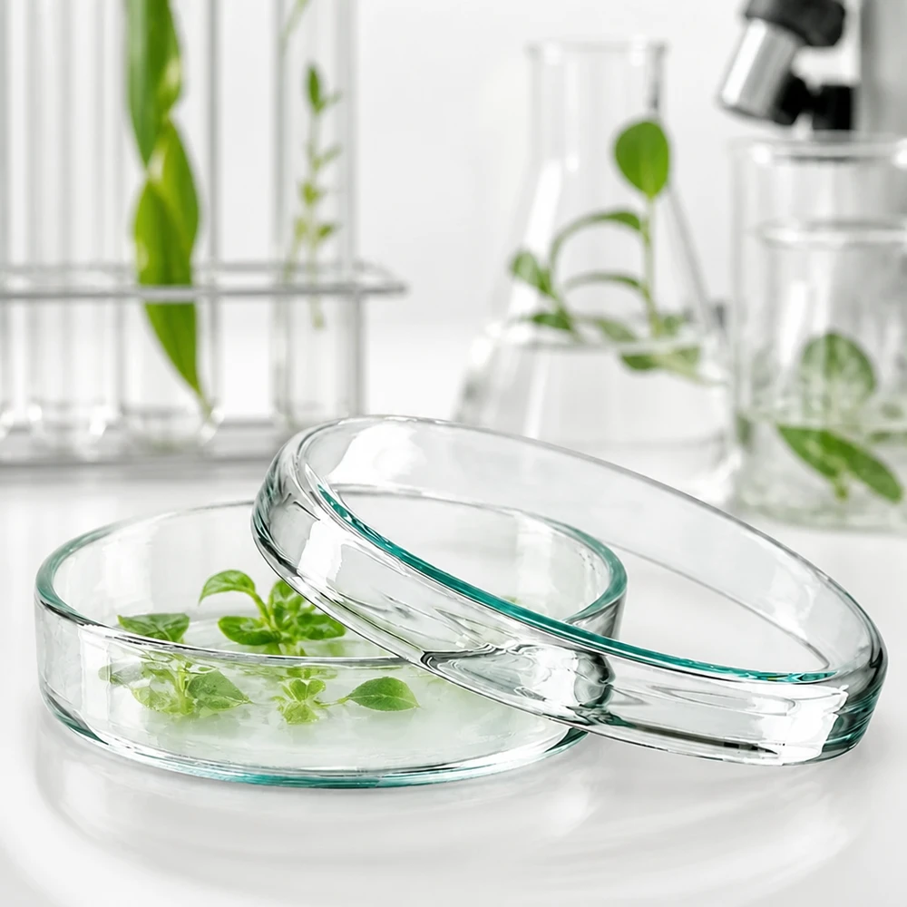 Petrischale 70x15mm Glas Petrischale Glas 70x15mm mit Pflanzengewebekultur für In-vitro-Anzucht im Botanikladenschaft
